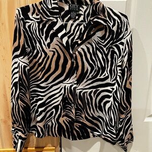 City Silk Zebra Print Blouse - Black, White, and Tan
